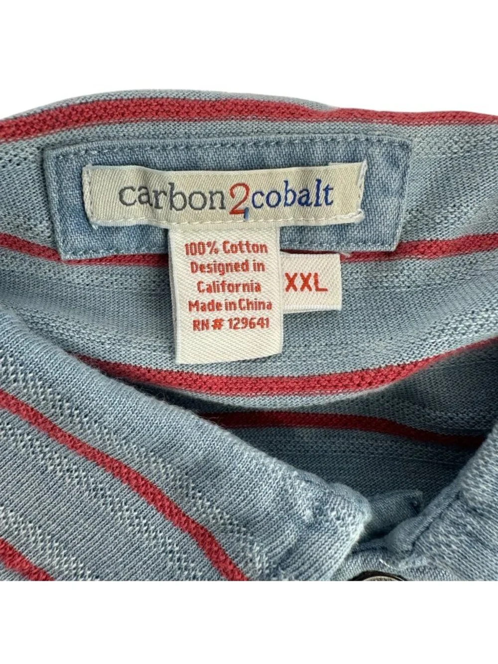 Carbon2Cobalt Men XXL Faded Blue Red Stripe Polo Shirt Pocket Cotton